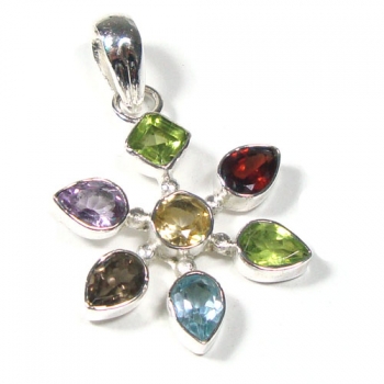 Top design sterling silver handcrafted multi color gemstone pendant